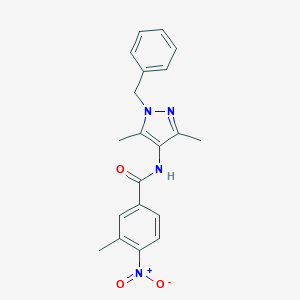molecular formula C20H20N4O3 B445357 N-(1-benzyl-3,5-dimethyl-1H-pyrazol-4-yl)-3-methyl-4-nitrobenzamide 