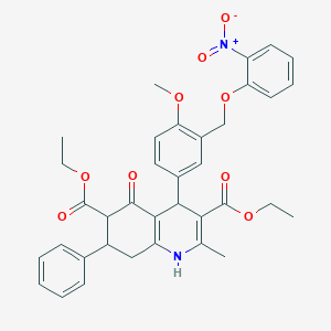 molecular formula C36H36N2O9 B445366 Diethyl 4-[3-({2-nitrophenoxy}methyl)-4-methoxyphenyl]-2-methyl-5-oxo-7-phenyl-1,4,5,6,7,8-hexahydroquinoline-3,6-dicarboxylate 