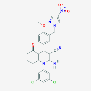 2-amino-1-(3,5-dichlorophenyl)-4-[3-({4-nitro-1H-pyrazol-1-yl}methyl)-4-methoxyphenyl]-5-oxo-1,4,5,6,7,8-hexahydroquinoline-3-carbonitrile