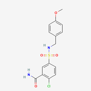 molecular formula C15H15ClN2O4S B4453814 2-chloro-5-{[(4-methoxybenzyl)amino]sulfonyl}benzamide 