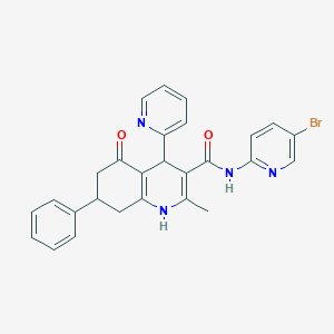 molecular formula C27H23BrN4O2 B445389 N-(5-bromo-2-pyridinyl)-2-methyl-5-oxo-7-phenyl-4-(2-pyridinyl)-1,4,5,6,7,8-hexahydro-3-quinolinecarboxamide 