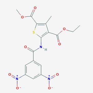 molecular formula C17H15N3O9S B445390 4-Ethyl 2-methyl 5-({3,5-dinitrobenzoyl}amino)-3-methyl-2,4-thiophenedicarboxylate 