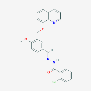 molecular formula C25H20ClN3O3 B445396 2-chloro-N'-{4-methoxy-3-[(8-quinolinyloxy)methyl]benzylidene}benzohydrazide 