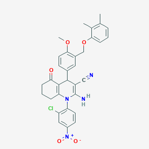 molecular formula C32H29ClN4O5 B445405 2-Amino-1-(2-chloro-4-nitrophenyl)-4-{3-[(2,3-dimethylphenoxy)methyl]-4-methoxyphenyl}-5-oxo-1,4,5,6,7,8-hexahydroquinoline-3-carbonitrile 