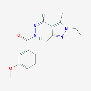 molecular formula C16H20N4O2 B445415 N'-[(1-ethyl-3,5-dimethyl-1H-pyrazol-4-yl)methylene]-3-methoxybenzohydrazide 