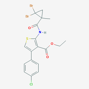 molecular formula C18H16Br2ClNO3S B445422 Ethyl 4-(4-chlorophenyl)-2-{[(2,2-dibromo-1-methylcyclopropyl)carbonyl]amino}-3-thiophenecarboxylate 