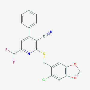 2-{[(6-Chloro-1,3-benzodioxol-5-yl)methyl]sulfanyl}-6-(difluoromethyl)-4-phenylnicotinonitrile
