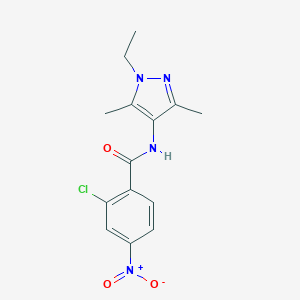 molecular formula C14H15ClN4O3 B445426 2-chloro-N-(1-ethyl-3,5-dimethyl-1H-pyrazol-4-yl)-4-nitrobenzamide 