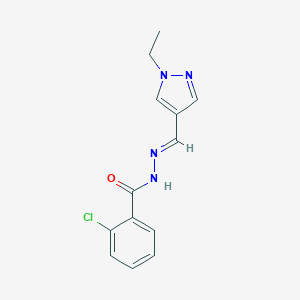 molecular formula C13H13ClN4O B445432 2-chloro-N'-[(E)-(1-ethyl-1H-pyrazol-4-yl)methylidene]benzohydrazide 