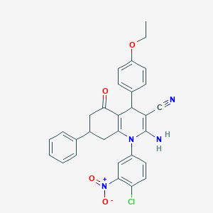 molecular formula C30H25ClN4O4 B445439 2-Amino-1-(4-chloro-3-nitrophenyl)-4-(4-ethoxyphenyl)-5-oxo-7-phenyl-1,4,5,6,7,8-hexahydroquinoline-3-carbonitrile 