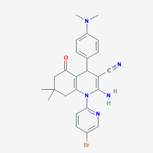 molecular formula C25H26BrN5O B445451 2-Amino-1-(5-bromo-2-pyridinyl)-4-[4-(dimethylamino)phenyl]-7,7-dimethyl-5-oxo-1,4,5,6,7,8-hexahydro-3-quinolinecarbonitrile 