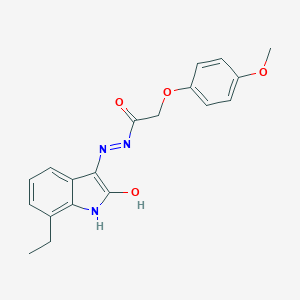 molecular formula C19H19N3O4 B445454 N'-(7-ethyl-2-oxo-1,2-dihydro-3H-indol-3-ylidene)-2-(4-methoxyphenoxy)acetohydrazide 