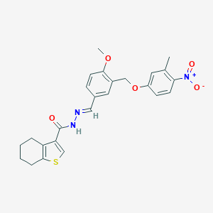 molecular formula C25H25N3O5S B445461 N'-[3-({4-nitro-3-methylphenoxy}methyl)-4-methoxybenzylidene]-4,5,6,7-tetrahydro-1-benzothiophene-3-carbohydrazide 