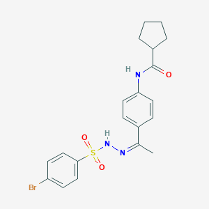 molecular formula C20H22BrN3O3S B445463 N-(4-{N-[(4-bromophenyl)sulfonyl]ethanehydrazonoyl}phenyl)cyclopentanecarboxamide 