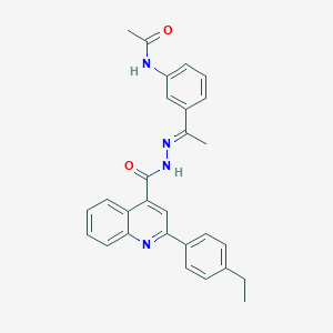 molecular formula C28H26N4O2 B445465 N-[3-(N-{[2-(4-ethylphenyl)-4-quinolinyl]carbonyl}ethanehydrazonoyl)phenyl]acetamide 