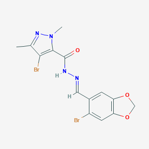 molecular formula C14H12Br2N4O3 B445468 4-bromo-N'-[(6-bromo-1,3-benzodioxol-5-yl)methylene]-1,3-dimethyl-1H-pyrazole-5-carbohydrazide 