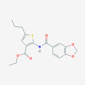 molecular formula C18H19NO5S B445473 Ethyl 2-[(1,3-benzodioxol-5-ylcarbonyl)amino]-5-propylthiophene-3-carboxylate 
