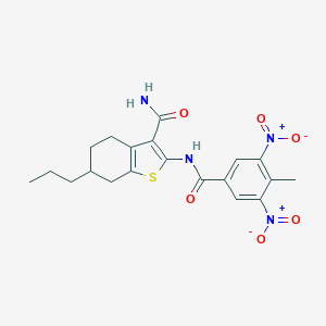 molecular formula C20H22N4O6S B445474 2-({3,5-Dinitro-4-methylbenzoyl}amino)-6-propyl-4,5,6,7-tetrahydro-1-benzothiophene-3-carboxamide 