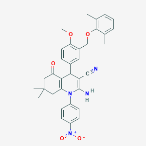 molecular formula C34H34N4O5 B445480 2-Amino-4-{3-[(2,6-dimethylphenoxy)methyl]-4-methoxyphenyl}-1-{4-nitrophenyl}-7,7-dimethyl-5-oxo-1,4,5,6,7,8-hexahydroquinoline-3-carbonitrile 