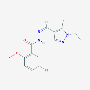 molecular formula C15H17ClN4O2 B445482 5-chloro-N'-[(Z)-(1-ethyl-5-methyl-1H-pyrazol-4-yl)methylidene]-2-methoxybenzohydrazide 