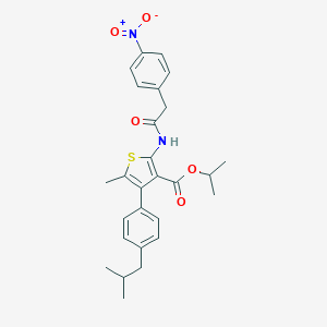 molecular formula C27H30N2O5S B445485 Isopropyl 2-[({4-nitrophenyl}acetyl)amino]-4-(4-isobutylphenyl)-5-methyl-3-thiophenecarboxylate 