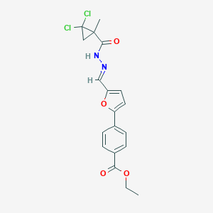 molecular formula C19H18Cl2N2O4 B445486 ethyl 4-{5-[(E)-{2-[(2,2-dichloro-1-methylcyclopropyl)carbonyl]hydrazinylidene}methyl]furan-2-yl}benzoate 