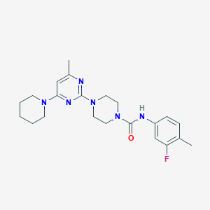 molecular formula C22H29FN6O B4454900 N-(3-fluoro-4-methylphenyl)-4-[4-methyl-6-(1-piperidinyl)-2-pyrimidinyl]-1-piperazinecarboxamide 