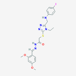 molecular formula C22H25IN6O3S B445494 N'-(2,4-dimethoxybenzylidene)-2-({4-ethyl-5-[(4-iodoanilino)methyl]-4H-1,2,4-triazol-3-yl}sulfanyl)acetohydrazide 