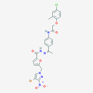 molecular formula C26H22BrClN6O6 B445495 N-(4-{N-[5-({4-bromo-3-nitro-1H-pyrazol-1-yl}methyl)-2-furoyl]ethanehydrazonoyl}phenyl)-2-(4-chloro-2-methylphenoxy)acetamide 