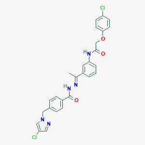 molecular formula C27H23Cl2N5O3 B445498 2-(4-chlorophenoxy)-N-[3-(N-{4-[(4-chloro-1H-pyrazol-1-yl)methyl]benzoyl}ethanehydrazonoyl)phenyl]acetamide 