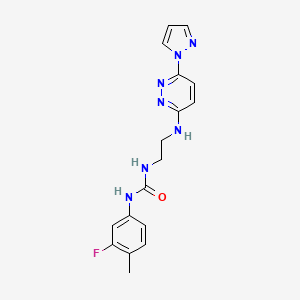 molecular formula C17H18FN7O B4455023 N-(3-fluoro-4-methylphenyl)-N'-(2-{[6-(1H-pyrazol-1-yl)-3-pyridazinyl]amino}ethyl)urea 