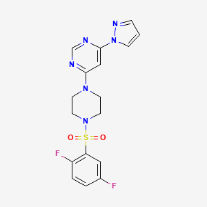 molecular formula C17H16F2N6O2S B4455045 4-{4-[(2,5-difluorophenyl)sulfonyl]-1-piperazinyl}-6-(1H-pyrazol-1-yl)pyrimidine 