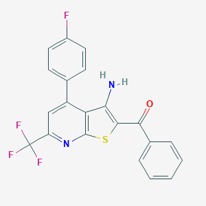 molecular formula C21H12F4N2OS B445515 [3-Amino-4-(4-fluorophenyl)-6-(trifluoromethyl)thieno[2,3-b]pyridin-2-yl](phenyl)methanone 