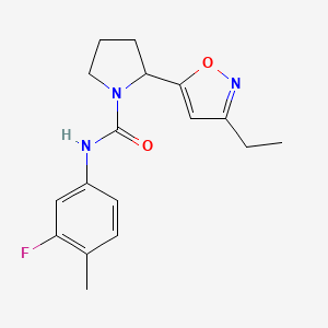 molecular formula C17H20FN3O2 B4455357 2-(3-ethyl-5-isoxazolyl)-N-(3-fluoro-4-methylphenyl)-1-pyrrolidinecarboxamide 