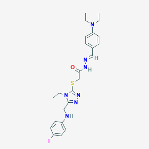 molecular formula C24H30IN7OS B445549 N'-[4-(diethylamino)benzylidene]-2-({4-ethyl-5-[(4-iodoanilino)methyl]-4H-1,2,4-triazol-3-yl}sulfanyl)acetohydrazide 