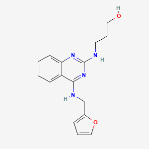 molecular formula C16H18N4O2 B4455527 3-({4-[(2-furylmethyl)amino]-2-quinazolinyl}amino)-1-propanol 