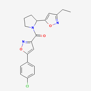 molecular formula C19H18ClN3O3 B4455592 5-(4-chlorophenyl)-3-{[2-(3-ethyl-5-isoxazolyl)-1-pyrrolidinyl]carbonyl}isoxazole 