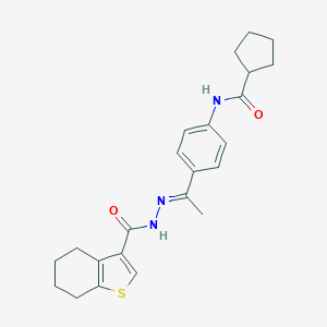 molecular formula C23H27N3O2S B445560 N-{4-[N-(4,5,6,7-tetrahydro-1-benzothien-3-ylcarbonyl)ethanehydrazonoyl]phenyl}cyclopentanecarboxamide 