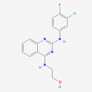 molecular formula C16H14ClFN4O B4455712 2-({2-[(3-chloro-4-fluorophenyl)amino]-4-quinazolinyl}amino)ethanol 