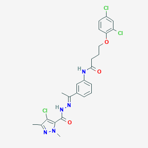 molecular formula C24H24Cl3N5O3 B445576 N-(3-{N-[(4-chloro-1,3-dimethyl-1H-pyrazol-5-yl)carbonyl]ethanehydrazonoyl}phenyl)-4-(2,4-dichlorophenoxy)butanamide 