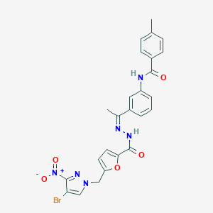 molecular formula C25H21BrN6O5 B445580 N-(3-{N-[5-({4-bromo-3-nitro-1H-pyrazol-1-yl}methyl)-2-furoyl]ethanehydrazonoyl}phenyl)-4-methylbenzamide 