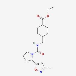 molecular formula C19H29N3O4 B4455823 ethyl 4-[({[2-(3-methyl-5-isoxazolyl)-1-pyrrolidinyl]carbonyl}amino)methyl]cyclohexanecarboxylate 