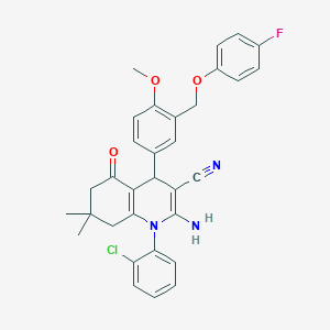 2-Amino-1-(2-chlorophenyl)-4-{3-[(4-fluorophenoxy)methyl]-4-methoxyphenyl}-7,7-dimethyl-5-oxo-1,4,5,6,7,8-hexahydro-3-quinolinecarbonitrile