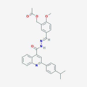 molecular formula C30H29N3O4 B445602 2-methoxy-5-{(E)-[2-({2-[4-(propan-2-yl)phenyl]quinolin-4-yl}carbonyl)hydrazinylidene]methyl}benzyl acetate 