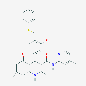 molecular formula C33H35N3O3S B445607 4-{3-methoxy-4-[(phenylsulfanyl)methyl]phenyl}-2,7,7-trimethyl-N-(4-methylpyridin-2-yl)-5-oxo-1,4,5,6,7,8-hexahydroquinoline-3-carboxamide 