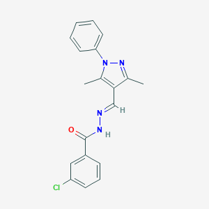 molecular formula C19H17ClN4O B445619 3-chloro-N'-[(3,5-dimethyl-1-phenyl-1H-pyrazol-4-yl)methylene]benzohydrazide 
