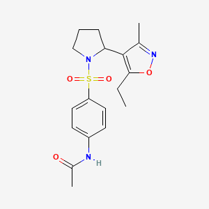 molecular formula C18H23N3O4S B4456307 N-(4-{[2-(5-ethyl-3-methyl-4-isoxazolyl)-1-pyrrolidinyl]sulfonyl}phenyl)acetamide 