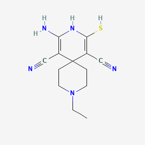 2-AMINO-5-CYANO-9-ETHYL-4-SULFANYL-3,9-DIAZASPIRO[5.5]UNDECA-1,4-DIEN-1-YL CYANIDE