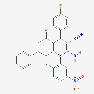 molecular formula C29H23BrN4O3 B445642 2-Amino-4-(4-bromophenyl)-1-(2-methyl-5-nitrophenyl)-5-oxo-7-phenyl-1,4,5,6,7,8-hexahydroquinoline-3-carbonitrile 