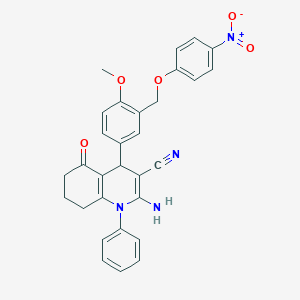 molecular formula C30H26N4O5 B445644 2-Amino-4-[3-({4-nitrophenoxy}methyl)-4-methoxyphenyl]-5-oxo-1-phenyl-1,4,5,6,7,8-hexahydroquinoline-3-carbonitrile 
